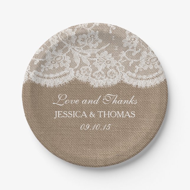 The Burlap & Lace Wedding Collection Pappteller (Vorderseite)