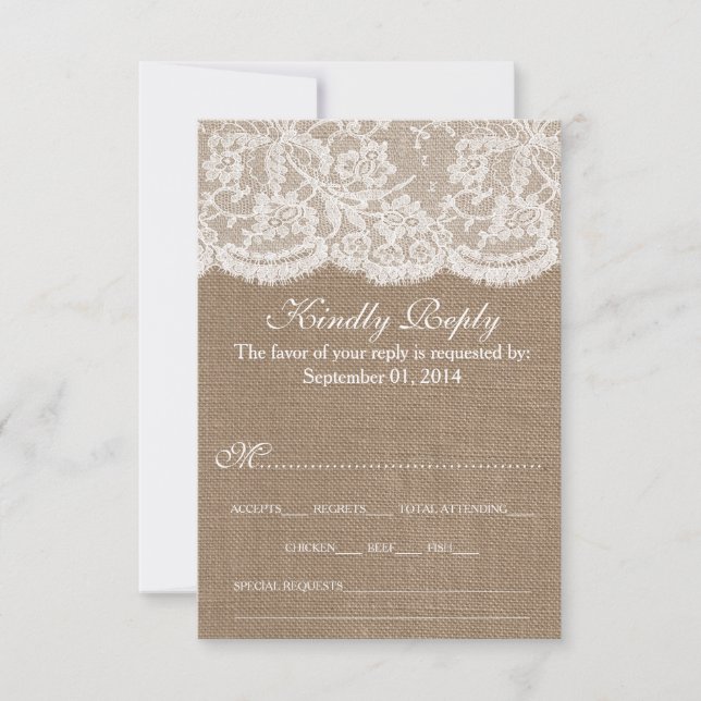 The Burlap & Lace Wedding Collection RSVP Karte (Vorderseite)