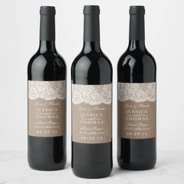 The Burlap & Lace Wedding Collection Weinetikett (Flaschen)