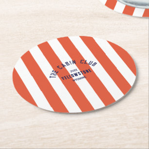 The Cabin Club Custom Crest Red Park Stripe Runder Pappuntersetzer