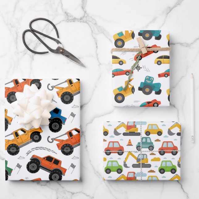 The Car series - Kids wrapping paper Geschenkpapier Set (Vorderseite)