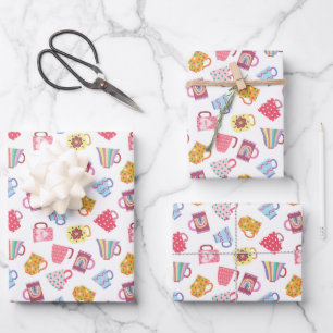 thé carrelé mignon motif enveloppant feuilles de