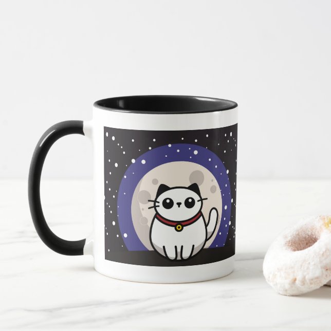 The Cat on the Moon Mug Tasse (Mit Donut)