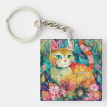 The Cat with Striking Green Eyes in Flower Garden