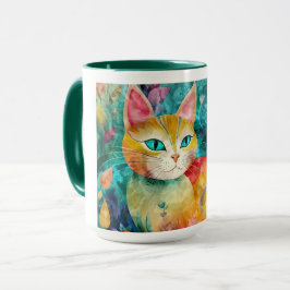 The Cat with Striking Green Eyes in Flower Garden Tasse