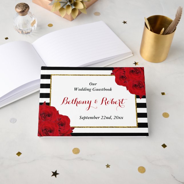 The Chic Modern Luxe Wedding Collection - Rote Ros Gästebuch (Vorderseite Offen)