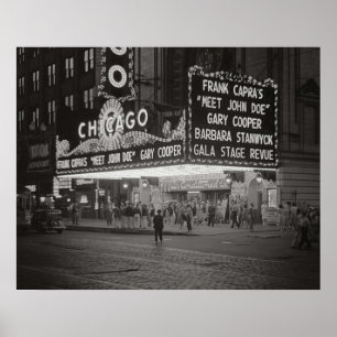 The Chicago Theater at Night 1941 Vintages Foto Poster