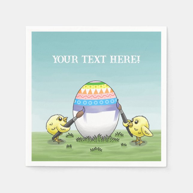 The chickens paint a colorful Easter egg Serviette (Vorderseite)