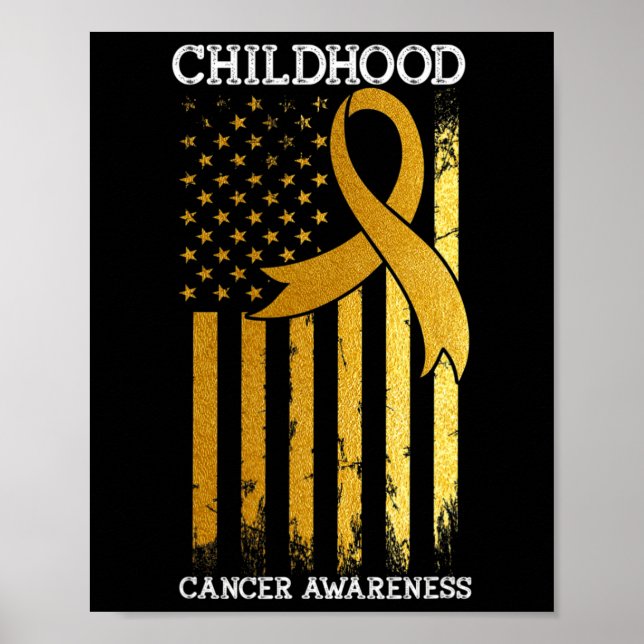 The Chilhood Cancer Awareness USA Flag Gold Ribbon Poster (Vorne)