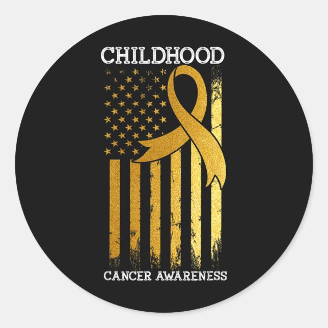 The Chilhood Cancer Awareness USA Flag Gold Ribbon Runder Aufkleber (Vorderseite)