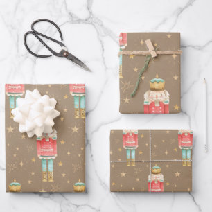 The Christmas Nutcracker Gold Stars Kraft Geschenkpapier Set