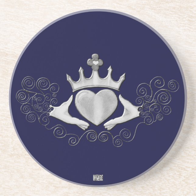 The Claddagh (Silver) Sandstein Untersetzer (Vorne)