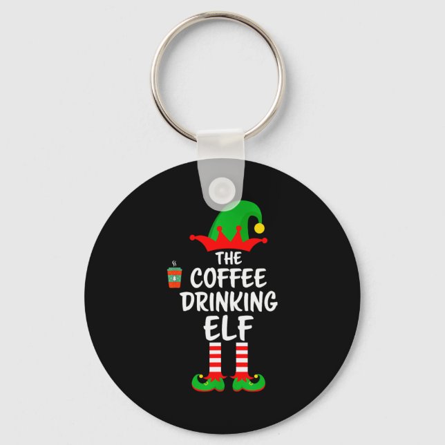 The Coffee Drinking Elf Matching Family Christmas  Schlüsselanhänger (Vorderseite)