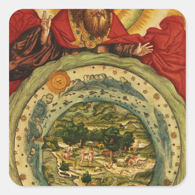 The Creation, from the Luther Bible, c.1530 Quadratischer Aufkleber (Vorderseite)