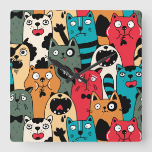The crowd of cats quadratische wanduhr