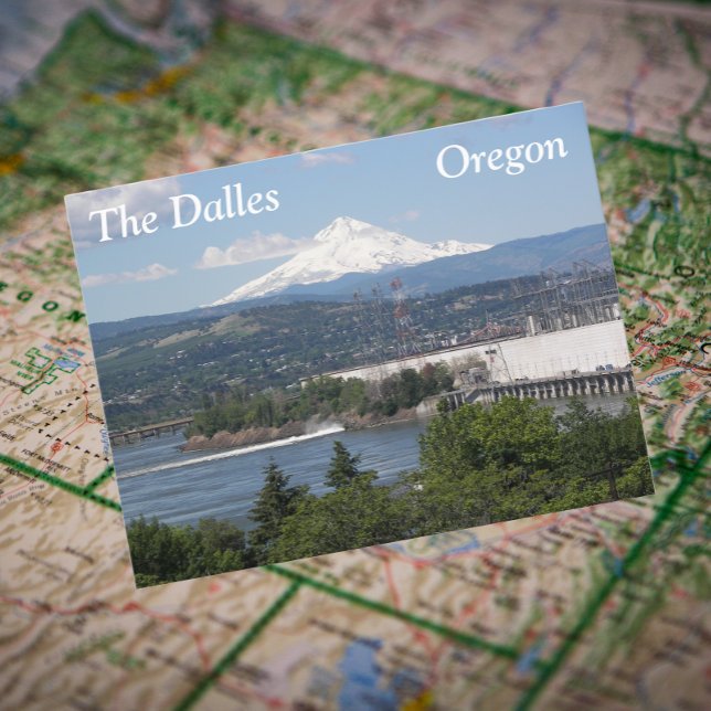 The Dalles, Oregon Travel Foto Postkarte (In Situ Map)