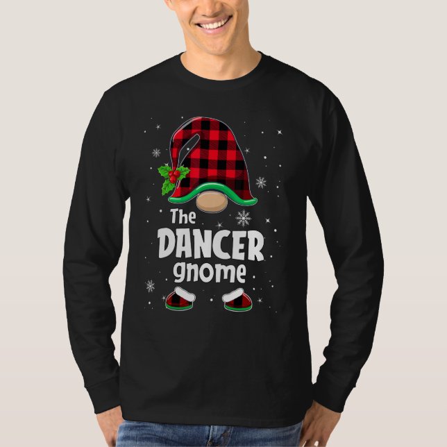 The Dancer Gnome Buffalo Plaid Christmas Matching  T-Shirt (Vorderseite)