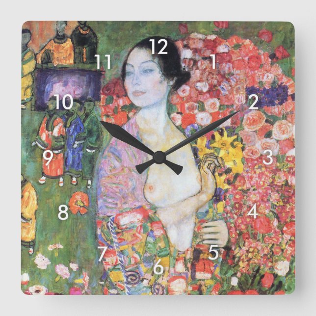 The Dancer, Gustav Klimt Quadratische Wanduhr (Vorderseite)