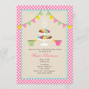 Thé d'anniversaire + Invitation de Macarons - rose