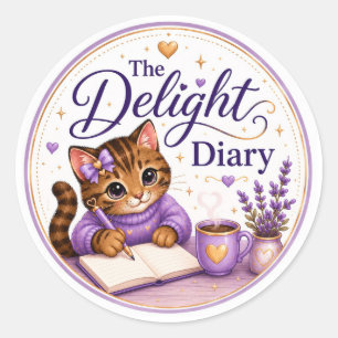 The Delight Diary Süße Katze Lila Gold Runder Aufkleber