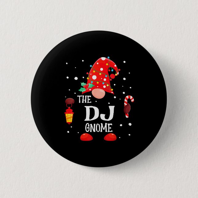 The Dj Gnome Matching Family Christmas Gnome Pajam Button (Vorderseite)