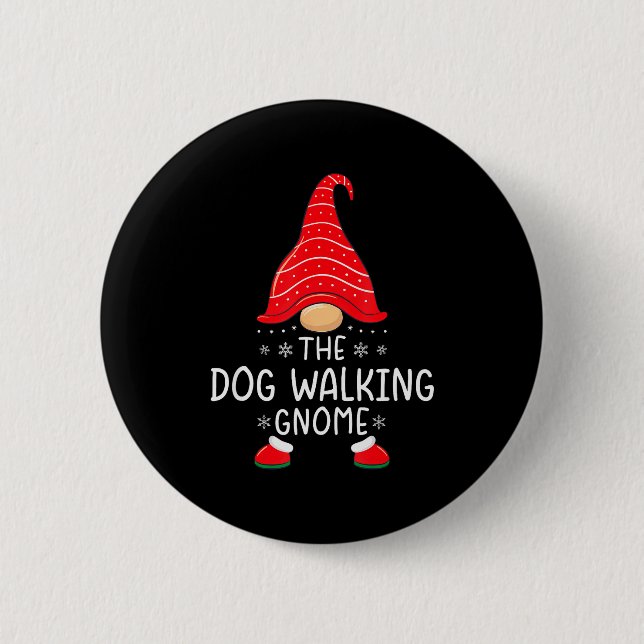 The Dog Walking Gnome Xmas Family Matching Funny C Button (Vorderseite)