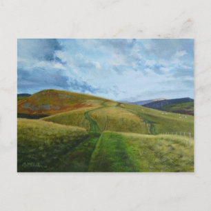 "The Drovers Road" Öl Northumberland Cheviots Postkarte