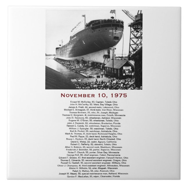 The Edmund Fitzgerald with Crew Names Fliese (Vorderseite)