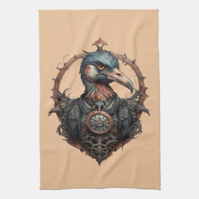 "The Eiserne Beak: A Steampunk Ibis" Geschirrtuch (Vertikal)