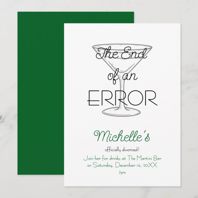 The End of an Error Martini Divorce Party Einladung (Vorne/Hinten)
