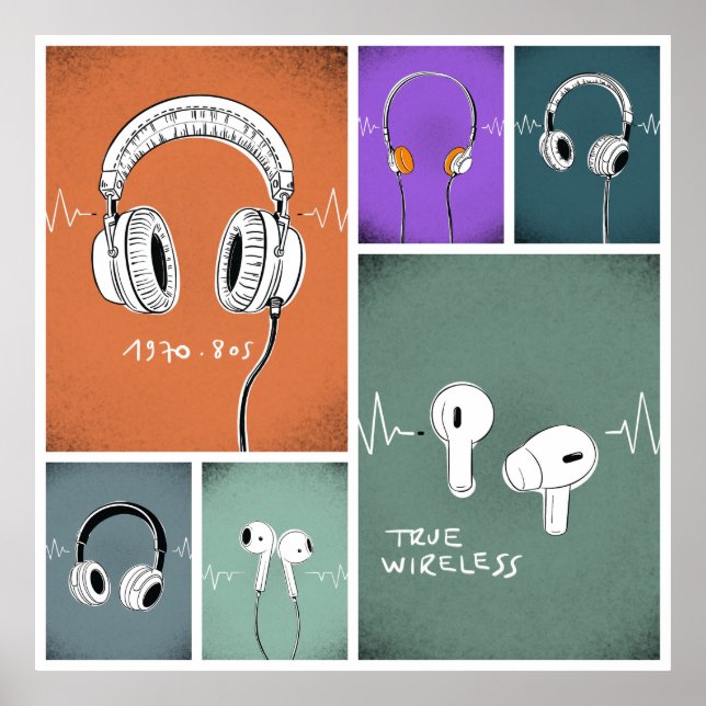 The evolution of headphones poster (Vorne)