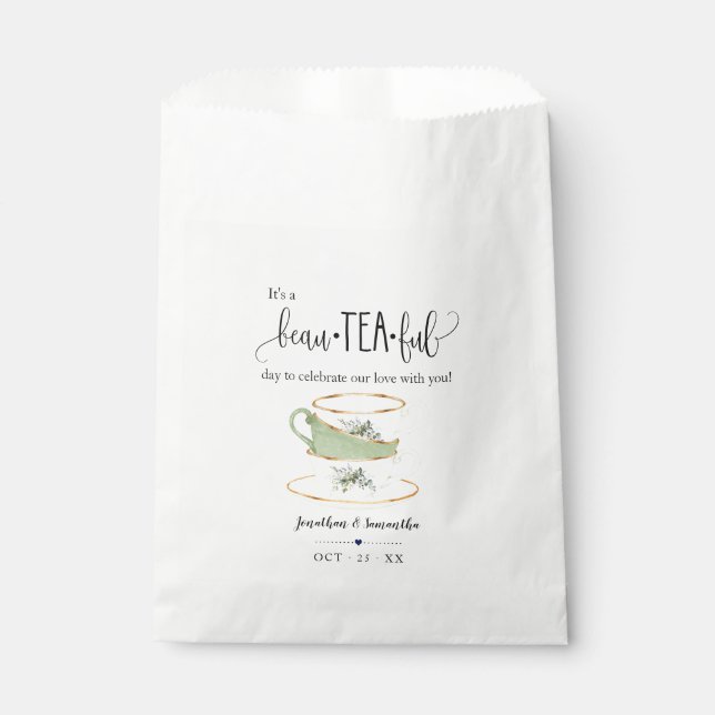 Thé Favor Sacs vert eucalyptus sac mariage (Devant)