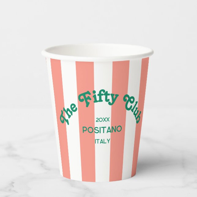 The Fifty Club Peach Beach Stripe 50th Birthday  Pappbecher (Vorderseite)