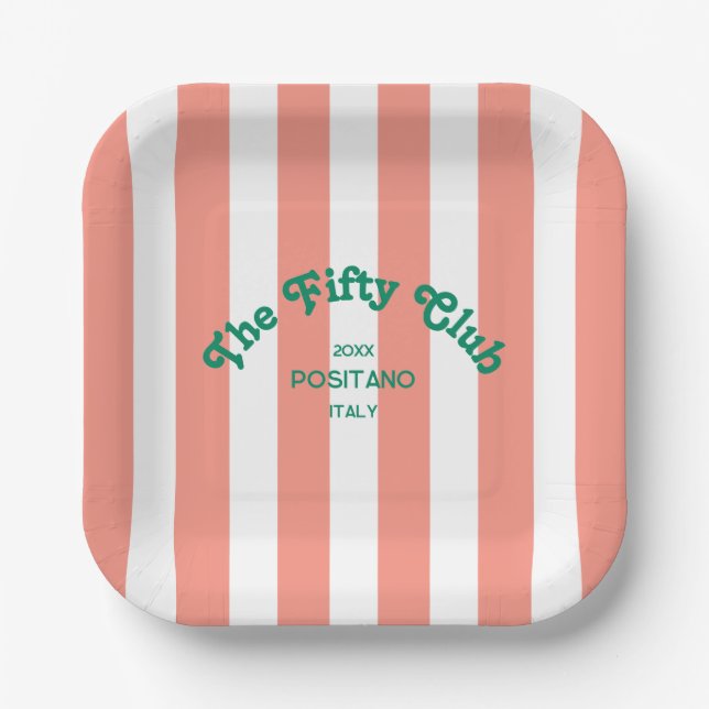 The Fifty Club Pink Cabana Stripe 50th Birthday  Pappteller (Vorderseite)