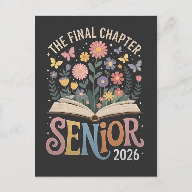 The Final Chapter Senior 2026 Abschluss Blossom Einladungspostkarte (Vorderseite)