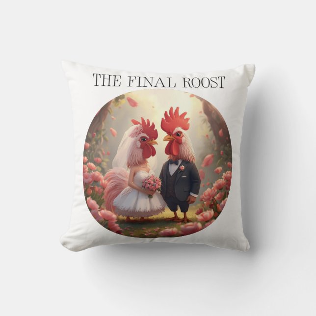 The Final Roost – Cute Rooster Wedding Bachelorett Kissen (Vorderseite)