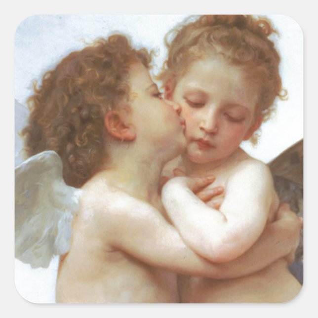 THE First KISS, C.1873 William Bourgeau Quadratischer Aufkleber (Vorderseite)