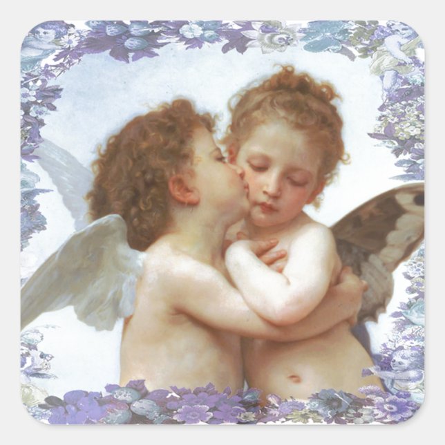 THE First KISS, C.1873 William Bourgeau Quadratischer Aufkleber (Vorderseite)