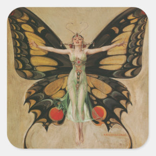 The Flapper - Butterfly Girl   Quadratischer Aufkleber