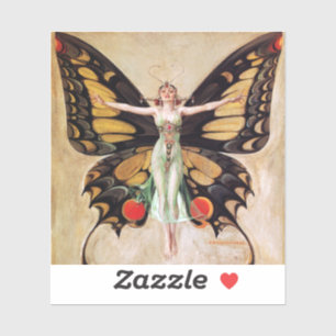 The Flapper Girl's Metamorphosis to Butterfly 1922 Aufkleber
