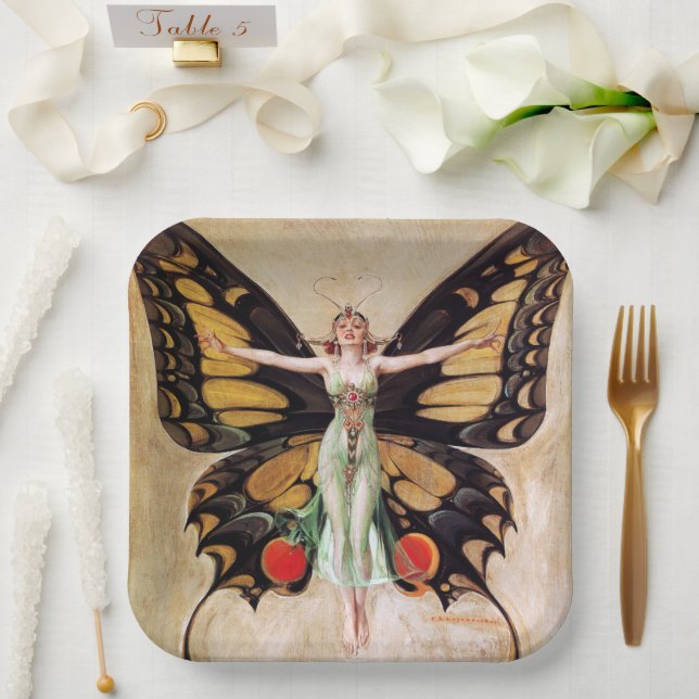 The Flapper Girl's Metamorphosis to Butterfly 1922 Pappteller (Hochzeit)