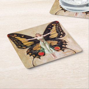 The Flapper Girl's Metamorphosis to Butterfly 1922 Rechteckiger Pappuntersetzer