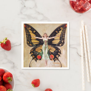 The Flapper Girl's Metamorphosis to Butterfly 1922 Serviette