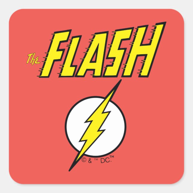 The Flash Name & Blitz-Logo Quadratischer Aufkleber (Vorderseite)