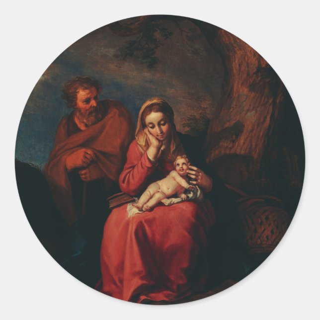 The Flight into Egypt by Abraham Bloemaert  Runder Aufkleber (Vorderseite)