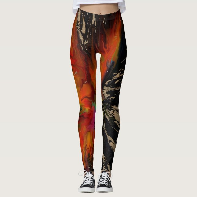The Flight of the Phoenix – Fiery Abstract Rebirth Leggings (Vorderseite)