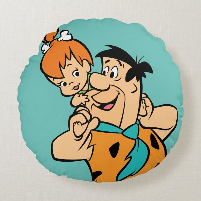 The Flintstones | Fred & Pebbles Flintstone Rundes Kissen (Vorderseite)