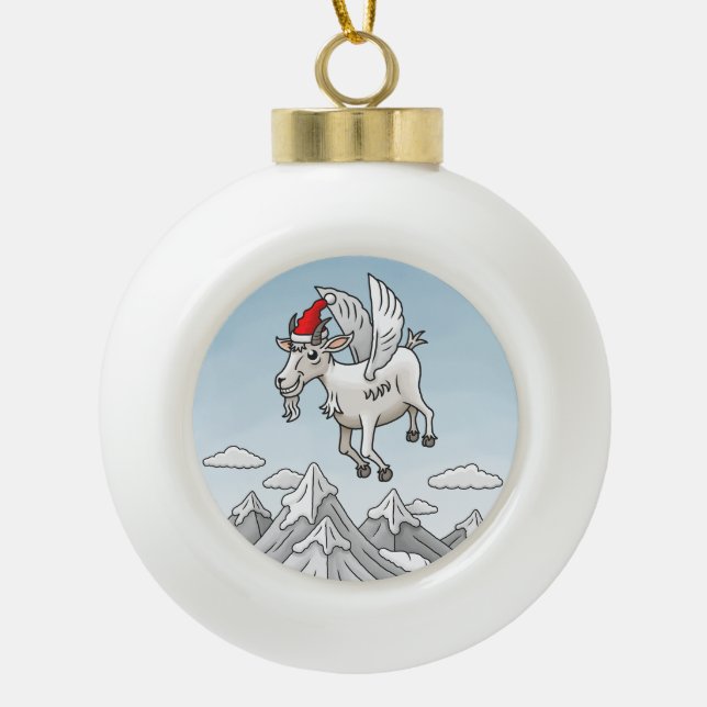 The Flying Christmas Goat Keramik Kugel-Ornament (Vorderseite)