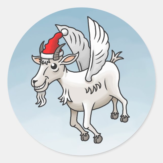 The Flying Christmas Goat Runder Aufkleber (Vorderseite)