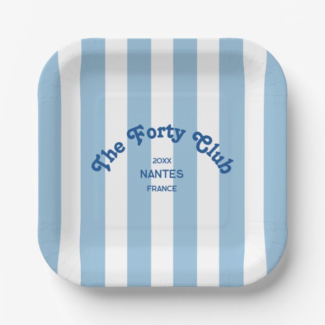 The Forty Club Blue Cabana Stripe 40th Birthday  Pappteller (Vorderseite)
